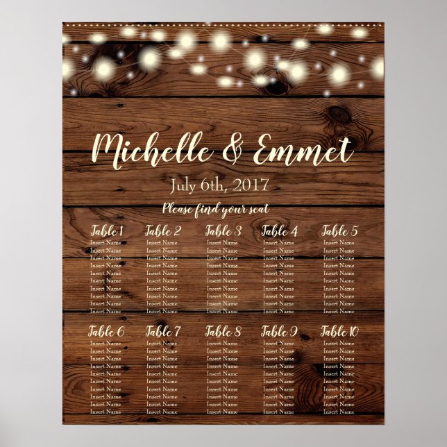 Rustic Bröllop-sätesdiagram, Rustic, Wood, Sittpla Poster (Framsidan)