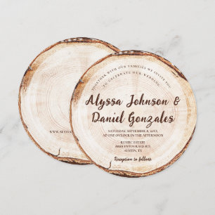 Rustic Bröllop Script namn Wood Clice-skiva med -k Inbjudningar