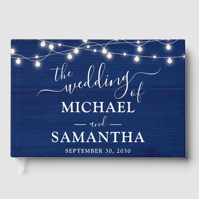 Rustic Bröllop Simple Elegant Blue Wood Gästböcker (Framsida)