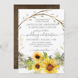 Rustic Bröllop Solros Blommigt Utandningsfärg Vatt Inbjudningar