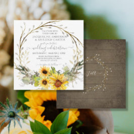 Rustic Bröllop Solros Eucalyptus Watercolor Inbjudningar