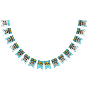 Rustic Bröllop Solros Teal Wood Grått Rand Vimplar