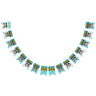 Rustic Bröllop Solros Teal Wood Grått Rand Vimplar