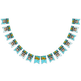 Rustic Bröllop Solros Teal Wood Grått Rand Vimplar