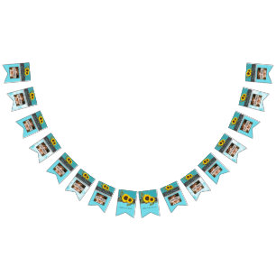 Rustic Bröllop Solros Teal Wood Grått Rand Vimplar