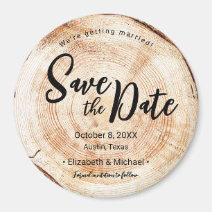 Rustic Bröllop spara datum faux wood slice Magnet
