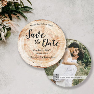 Rustic Bröllop spara datum fotoWood Grain Inbjudningar