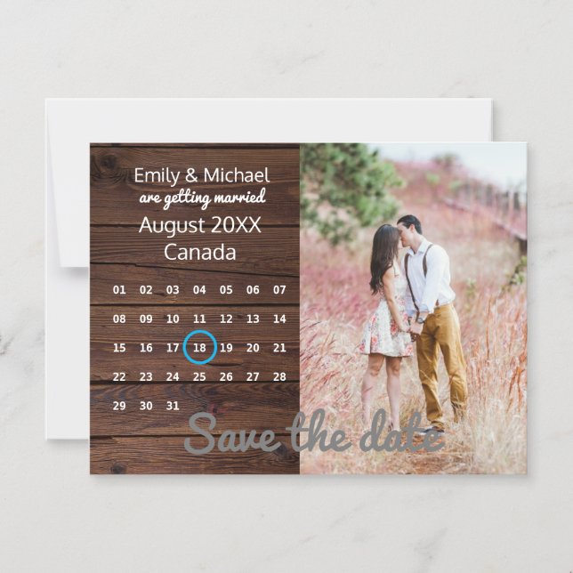 Rustic Bröllop spara datum PHOTO CALENDAR Magnetisk Inbjudningskort (Framsida)
