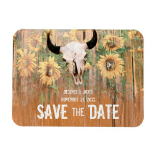 Rustic Bröllop SunblommBull Skull Spara datumet Magnet