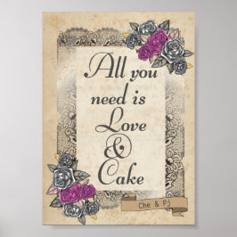 Rustic Bröllop Sweet and Cake Sign Poster