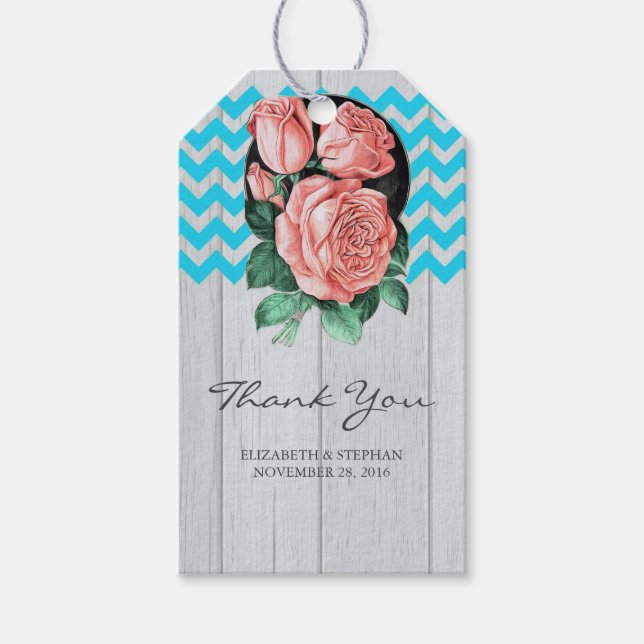 Rustic Bröllop Tack - Turquise och Coral Presentetikett (Framsidan)