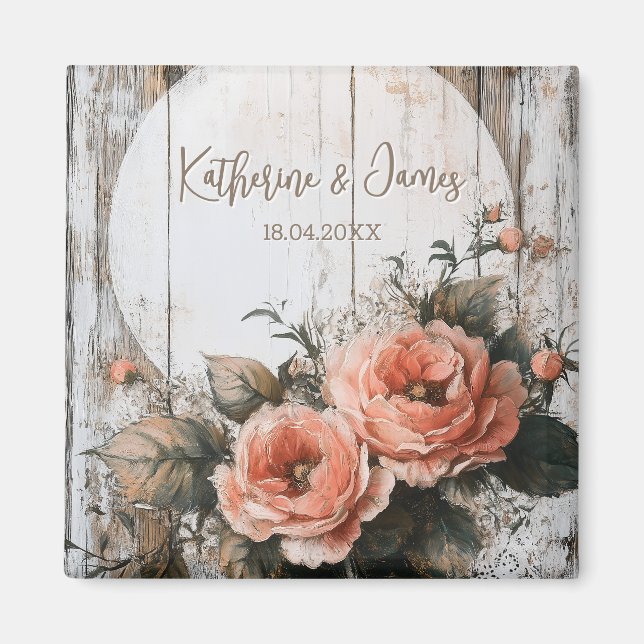 Rustic Bröllop-tecken med anpassade namn och datum Magnet (Framsidan)