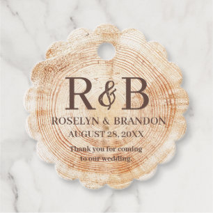 Rustic Bröllop-träkorn Monogram tack Gåvor Etiketter