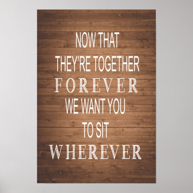 Rustic bröllop | Träkornsskylt | Sitt var som hels Poster (Framsidan)