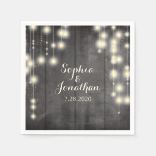 Rustic Bröllop Twinkle String Ljus Barn Wood Pappersservett