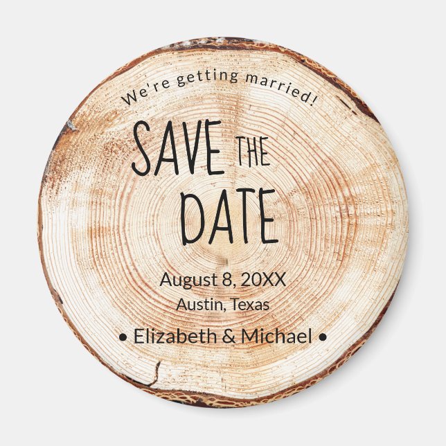 Rustic Bröllop Unique Save the date Printing Wood Magnet (Framsidan)