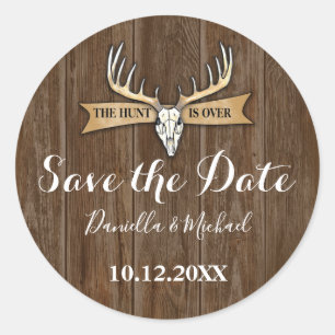 Rustic Bröllop Vintage Wood Save Date Runt Klistermärke