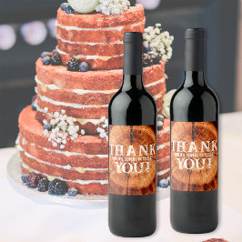 Rustic Bröllop Vintage Wood Träd Tack favor Vinflaska Etikett