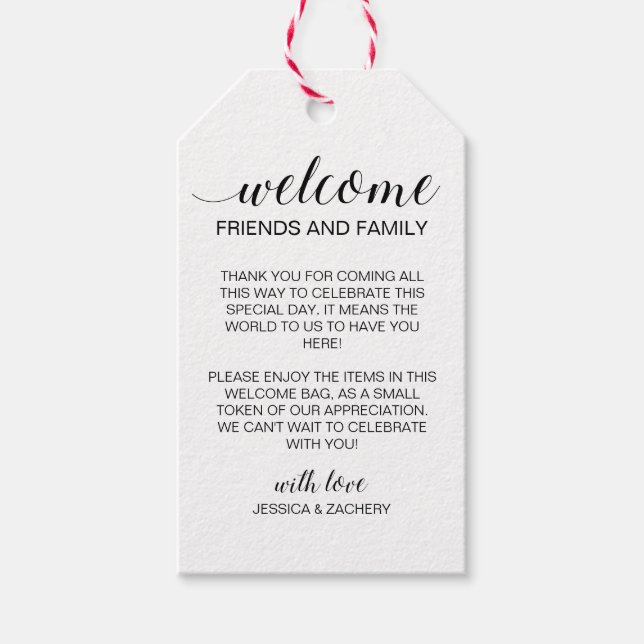 Rustic Bröllop Welcome Gift Basket Bag Presentetikett (Framsidan)