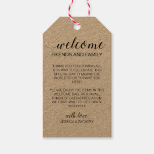 Rustic Bröllop Welcome Gift Basket Bag Presentetikett