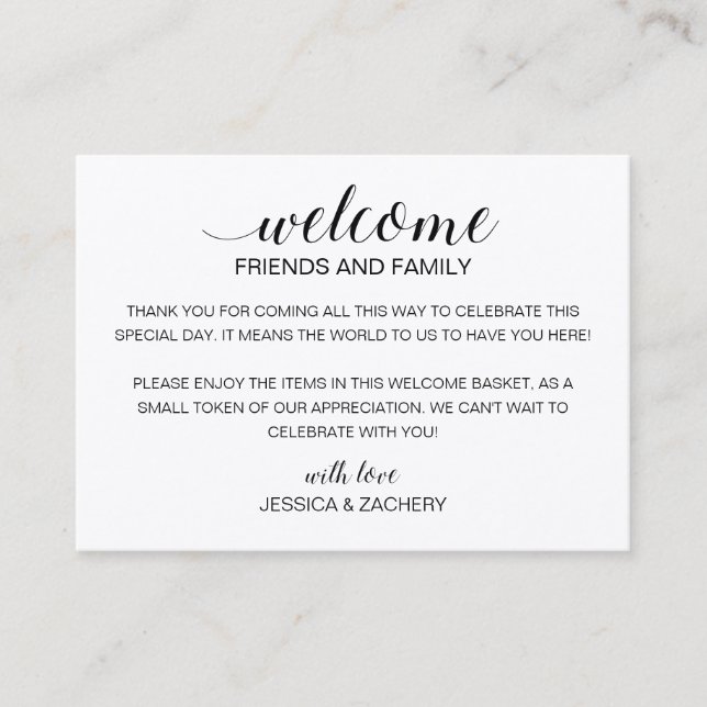 Rustic Bröllop Welcome Guests Gift Bag Basket Placeringskort (Framsida)