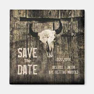 Rustic Bröllop Western Cow Skull Spara datum och Magnet