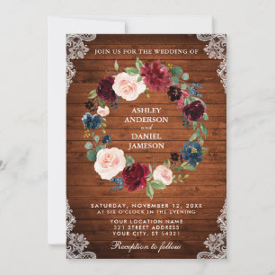 Rustic Bröllop Wood Blommigt Utandning Snöre Inbju Inbjudningar
