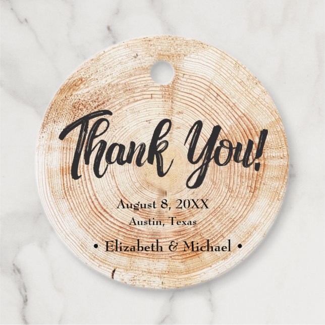 Rustic Bröllop Wood cut Tack Gåvor Etiketter (Framsida)