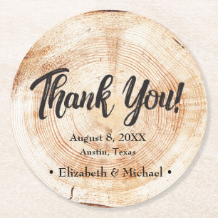 Rustic Bröllop Wood cut Tack Magnet Underlägg Papper Rund