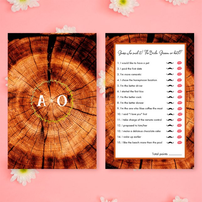 Rustic Bröllop Wood gissar vem som spelar Möhippa (Front/Back)