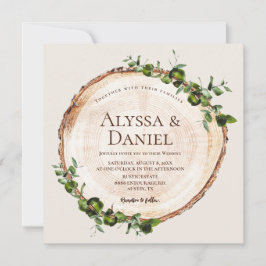 Rustic Bröllop Wood Grain Grönt Foliage Anpassning Inbjudningar