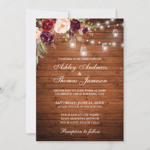 Rustic Bröllop Wood Ljus Burk Blommigt Inbjudningar