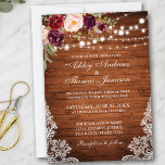 Rustic Bröllop Wood Ljus Snöre Blommigt Inbjudan<br><div class="desc">Bröllbjudan till Rustic Wood String Ljus Snöre Burgundy Watercolor Blommigt</div>