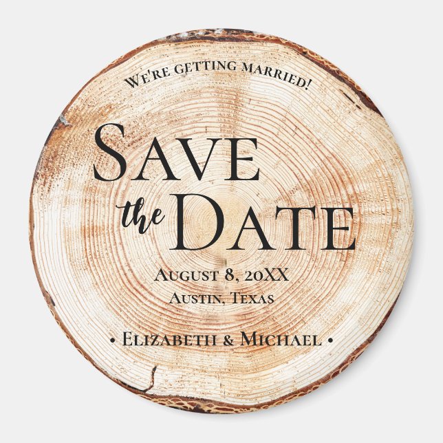 Rustic Bröllop Wood slice Anpassningsbar Magnet (Framsidan)