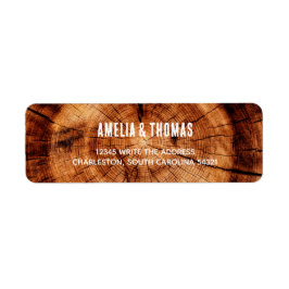 Rustic Bröllop Wood Träd Slice Returadress Etikett