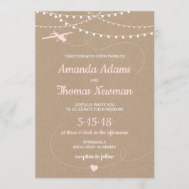 Rustic bröllopsinbjudan med flygplan och ljus inbjudningar