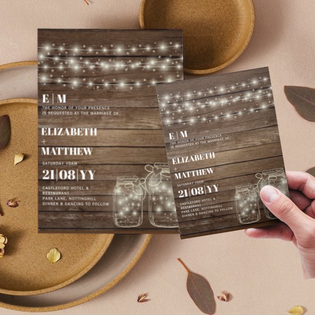 Rustic bröllopsinbjudningar Mason Burk Ljus (Skapare uppladdad)