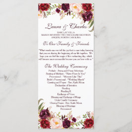 Rustic Bröllopsprogram Marsala Watercolor Flowers Program