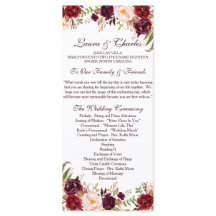 Rustic Bröllopsprogram Marsala Watercolor Flowers