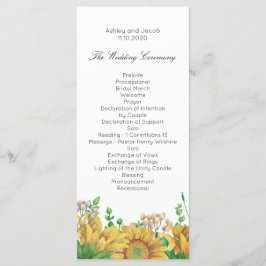 Rustic bröllopsprogram Solros Land ceremoni Program