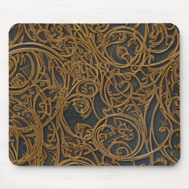 Rustic Bronze Blommigt Ornate Damask Musmatta (Framsidan)