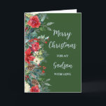 Rustic Brother Godson God jul Kort<br><div class="desc">God jul för gudonkort i grönten av skogar och vattenfärgade blommor och löv.</div>