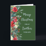 Rustic Brother Makfe God jul Kort<br><div class="desc">God jul för broderkort i grönt av skogar och vattenfärgade blommor och löv.</div>