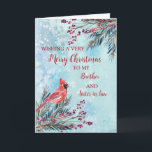 Rustic Brother och syster i Law God jul Kort<br><div class="desc">God jul för broder och syster i ett lagkort med vattenfärgat löv,  en kardinal och vattenfärg snö mönster och en tankfull vers.</div>