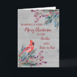 Rustic Brother & Sister i Law God jul Kort<br><div class="desc">God jul för broder och syster i lagkort med vattenfärgat löv,  kardinal och trä mönster och tankfull vers.</div>