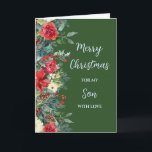 Rustic Brother Son God jul Kort<br><div class="desc">God jul för son-kort i grönt av skogar och vattenfärgade blommor och löv.</div>