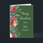 Rustic Brother Son God jul Kort<br><div class="desc">God jul för son-kort i grönt av skogar och vattenfärgade blommor och löv.</div>