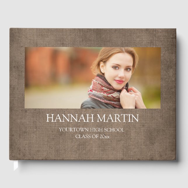 Rustic Brown Åldras Burlap Linen Studenten Gästböcker (Framsida)