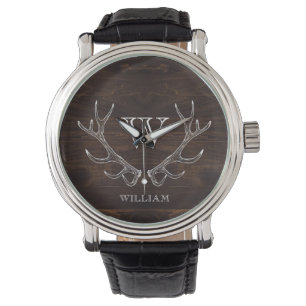 Rustic Brown Antler Monogrammed Groomsman Gift Armbandsur