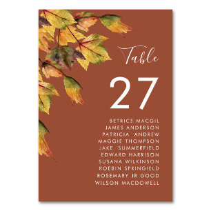 Rustic Brown Autumn Foliage Bröllop Guest Namn Bordsnummer